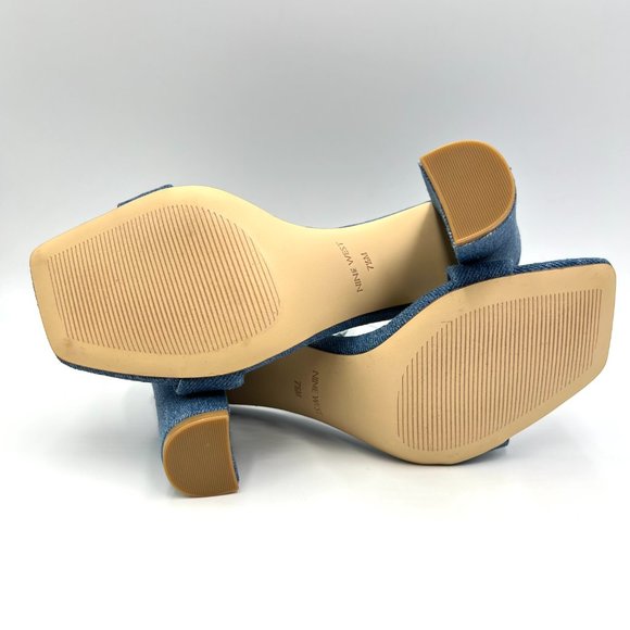 Nine West Womens Size 7.5 Denim Blue Square Toe Block Heels Sandals Shoes 7.5M - Picture 9 of 14